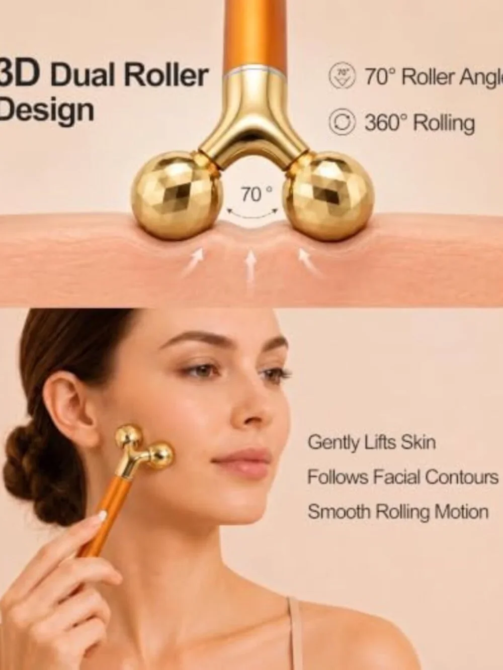 Rechargeable Golden Vibrating Face Massager Roller for Lymphatic Drainage